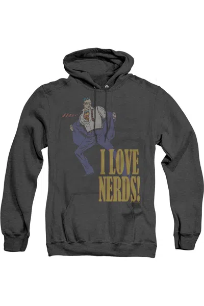 Gildan Dc Comics I Love Nerds Adult Heather Hoodie / Hooded Sweatshirt In Black