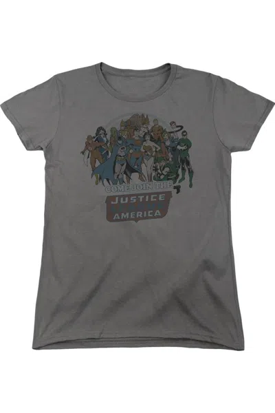 Gildan Dc Comics Join The Justice League Short Sleeve Womens Tee / T-shirt In Pink