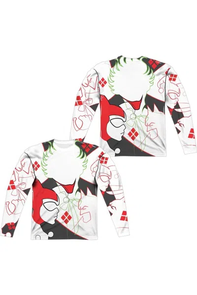 Gildan Dc Comics Joker/harley Inline (front/back Print) Long Sleeve Adult Poly Crew Tee / T-shirt In White