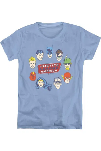 Gildan Dc Comics Justice Head Circle Short Sleeve Womens Tee / T-shirt In Blue
