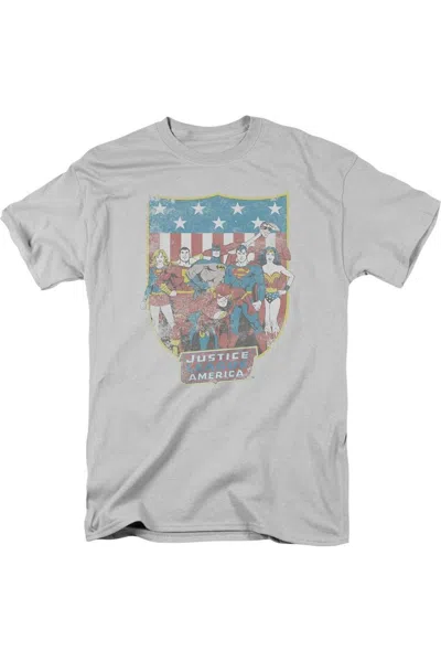 Gildan Dc Comics Justice League Of America American Shield Short Sleeve Adult Tee / T-shirt In Silver