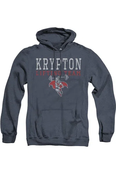 Gildan Dc Comics Krpton Lifting Adult Heather Hoodie / Hooded Sweatshirt In Blue