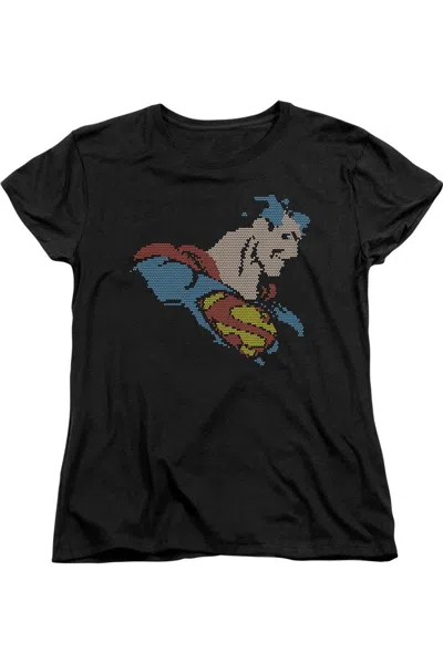 Gildan Dc Comics Lite Brite Superman Short Sleeve Womens Tee / T-shirt In Black