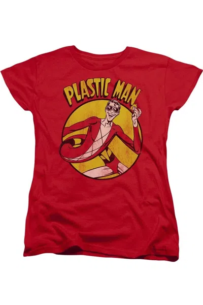 Gildan Dc Comics Plastic Man Short Sleeve Womens Tee / T-shirt In Red