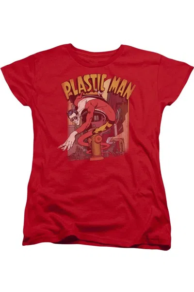 Gildan Dc Comics Plastic Man Street Short Sleeve Womens Tee / T-shirt In Red