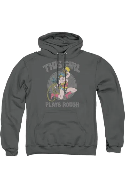 Gildan Dc Comics Plays Rough Adult Pull Over Hoodie / Hooded Sweatshirt In Gray