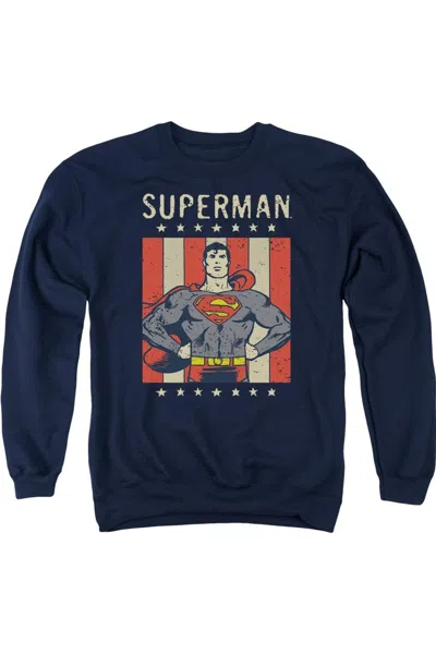 Gildan Dc Comics Retro Liberty Adult Crewneck Sweatshirt In Blue