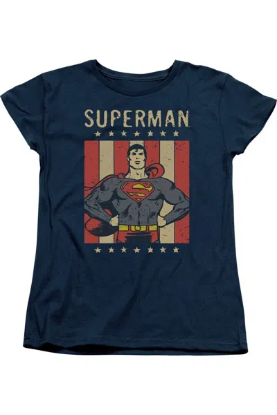 Gildan Dc Comics Retro Liberty Short Sleeve Womens Tee / T-shirt In Blue