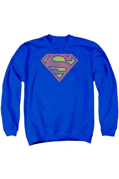 Gildan Dc Comics Retro Supes Logo Distressed Adult Crewneck Sweatshirt In Blue