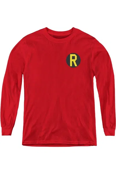 Gildan Kids' Dc Comics Robin Logo Youth Long Sleeve Tee / T-shirt In Red