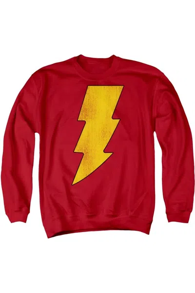 Gildan Dc Comics Shazam Logo Distressed Adult Crewneck Sweatshirt In Red