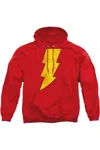Gildan Dc Comics Shazam Logo Distressed Adult Pull Over Hoodie / Hooded Sweatshirt In Red
