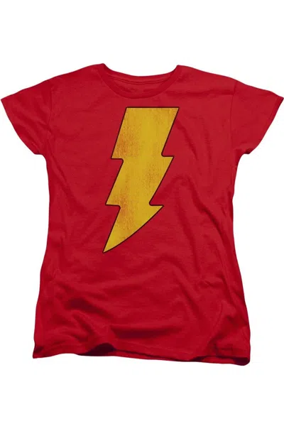 Gildan Dc Comics Shazam Logo Distressed Short Sleeve Womens Tee / T-shirt In Red