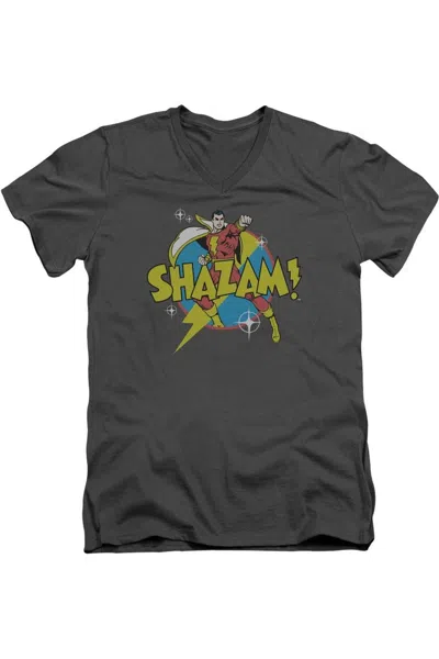 Gildan Dc Comics Shazam Power Bolt Short Sleeve Adult V Neck Premium Cotton Tee / T-shirt In Pink