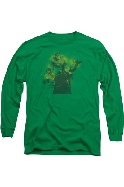 Gildan Dc Comics Spray Sketch League Long Sleeve Adult Tee / T-shirt In Green