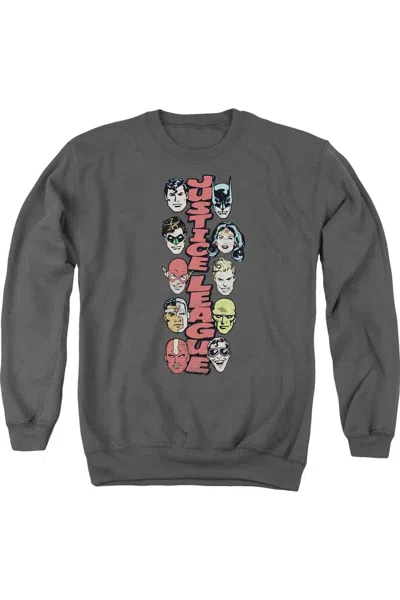 Gildan Dc Comics Stacked Justice Adult Crewneck Sweatshirt In Pink