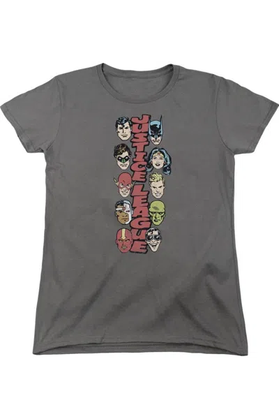 Gildan Dc Comics Stacked Justice Short Sleeve Womens Tee / T-shirt In Gray