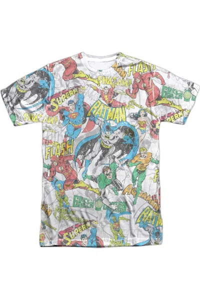 Gildan Dc Comics Super Collage Short Sleeve Adult 100% Poly Crew Tee / T-shirt In White