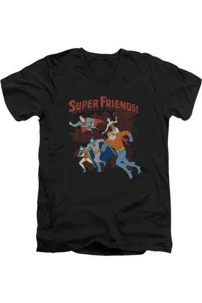 Gildan Dc Comics Super Running Short Sleeve Adult V Neck Premium Cotton Tee / T-shirt In Black