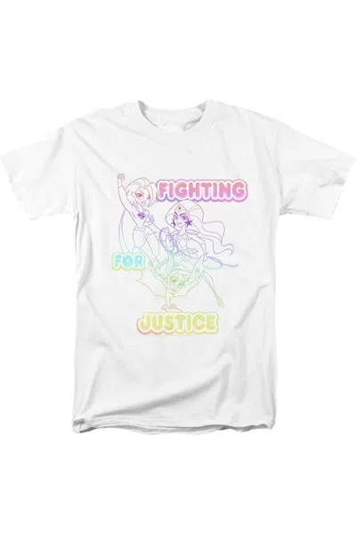Gildan Dc Comics Superhero Girls Fighting For Justice Short Sleeve Adult Tee / T-shirt In White