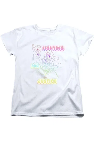 Gildan Dc Comics Superhero Girls Fighting For Justice Short Sleeve Women´s Tee / T-shirt In White