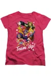 Gildan Dc Comics Superhero Girls Team Up Short Sleeve Women´s Tee / T-shirt In Pink