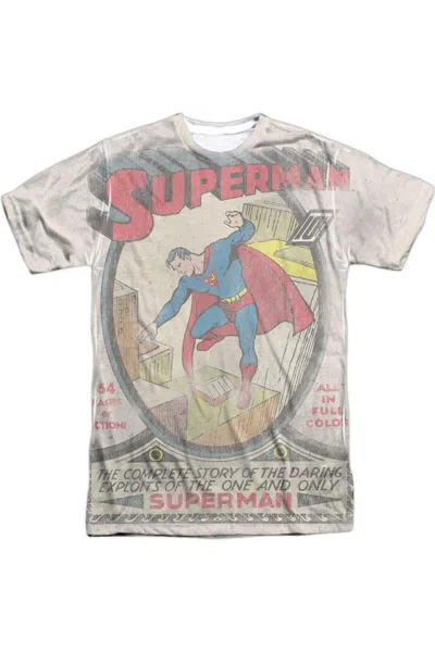 Gildan Dc Comics Superman #1 Distressed Short Sleeve Adult 100% Poly Crew Tee / T-shirt In White