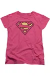 Gildan Dc Comics Superman Classic Logo Short Sleeve Womens Tee / T-shirt In Pink