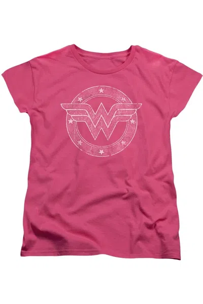 Gildan Dc Comics Tattered Emblem Short Sleeve Womens Tee / T-shirt In Pink