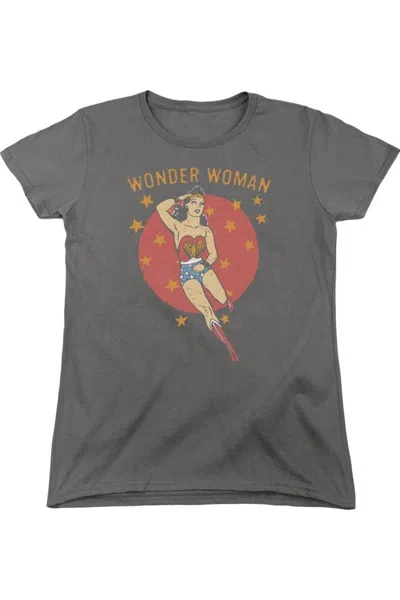 Gildan Dc Comics Wonder Woman Circle Short Sleeve Womens Tee / T-shirt In Gray