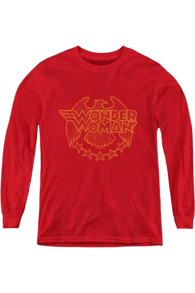 Gildan Kids' Dc Comics Wonder Woman Eagle Youth Long Sleeve Tee / T-shirt In Red