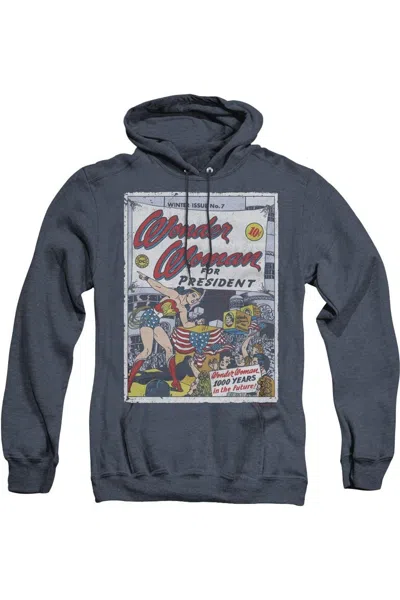 Gildan Dc Comics Wonder Woman For President Adult Heather Hoodie / Hooded Sweatshirt In Blue