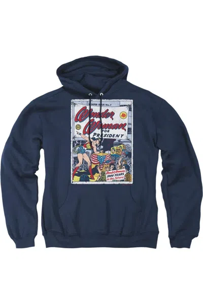 Gildan Dc Comics Wonder Woman For President Adult Pull Over Hoodie / Hooded Sweatshirt In Blue