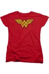 Gildan Dc Comics Wonder Woman Logo Dist Short Sleeve Womens Tee / T-shirt In Red