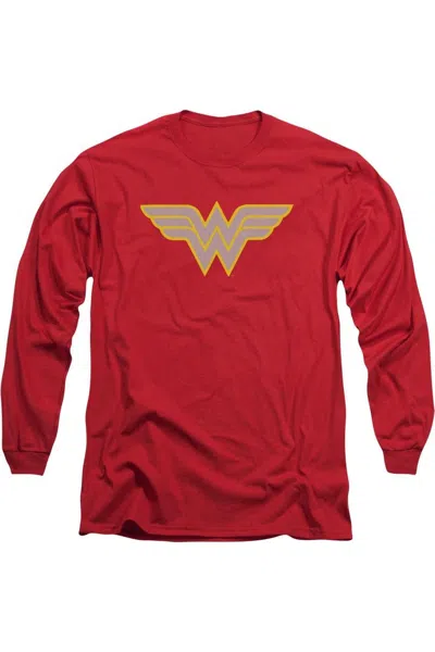 Gildan Dc Comics Wonder Woman Logo Long Sleeve Adult Tee / T-shirt In Red