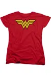 Gildan Dc Comics Wonder Woman Logo Dist Short Sleeve Womens Tee / T-shirt In Red