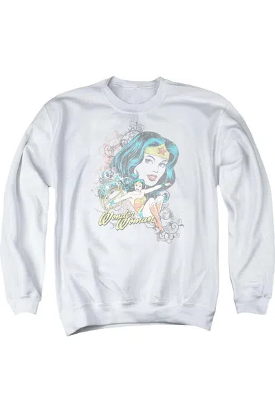 Gildan Dc Comics Wonder Woman Scroll Adult Crewneck Sweatshirt In White