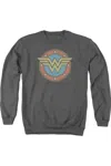 Gildan Dc Comics Wonder Woman Vintage Emblem Adult Crewneck Sweatshirt In Pink