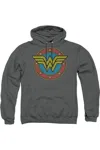 Gildan Dc Comics Wonder Woman Vintage Emblem Adult Pull Over Hoodie / Hooded Sweatshirt In Pink