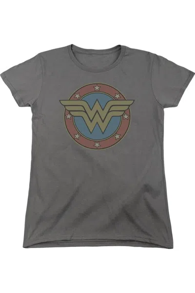 Gildan Dc Comics Wonder Woman Vintage Emblem Short Sleeve Womens Tee / T-shirt In Pink