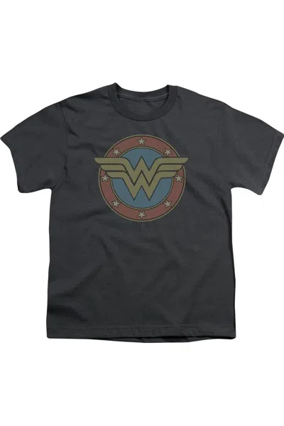 Gildan Kids' Dc Comics Wonder Woman Vintage Emblem Short Sleeve Youth Tee / T-shirt In Black