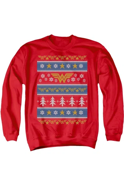 Gildan Dc Comics Wonder Woman Wonder Woman Christmas Sweater Adult Crewneck Sweatshirt In Red