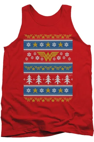 Gildan Dc Comics Wonder Woman Wonder Woman Christmas Sweater Adult Tank Top In Red