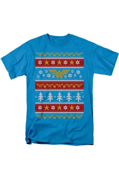 Gildan Dc Comics Wonder Woman Wonder Woman Christmas Sweater Short Sleeve Adult Tee / T-shirt In Blue