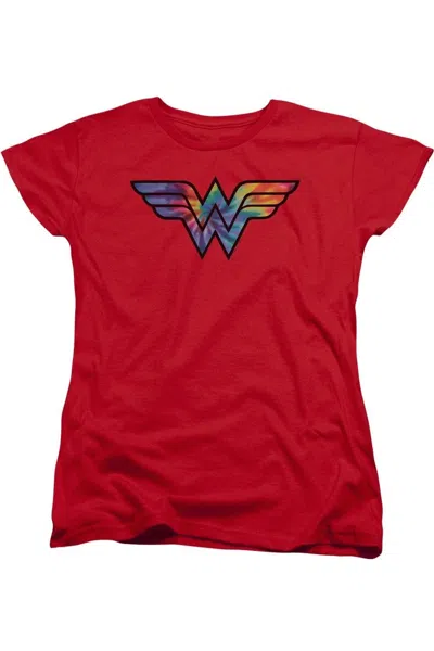 Gildan Dc Comics Wonder Woman Wonder Woman Tie Dye Logo Short Sleeve Women´s Tee / T-shirt In Red