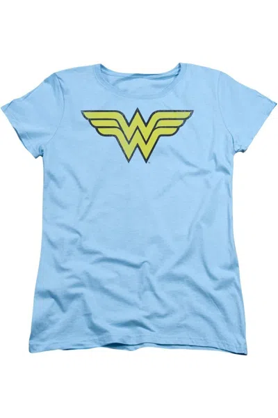 Gildan Dc Comics Wonder Woman Ww Logo Distressed Short Sleeve Women´s Tee / T-shirt In Blue