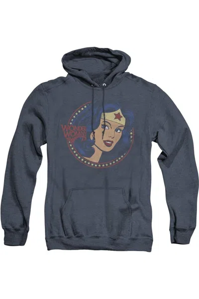 Gildan Dc Comics Wonder Woman75 Starburst Portrait Adult Heather Hoodie / Hooded Sweatshirt In Blue