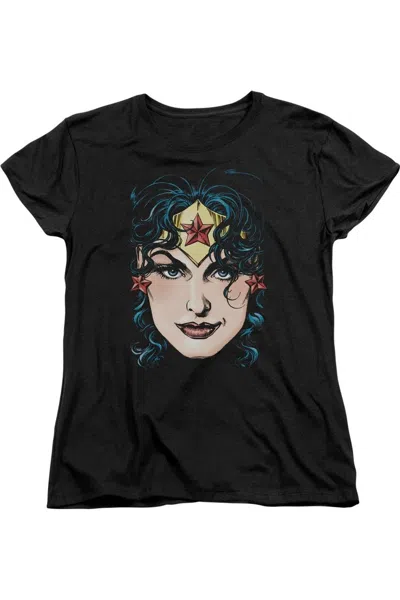 Gildan Dco Justice League Of America Wonder Woman Head Short Sleeve Womens Tee / T-shirt In Black