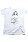 Gildan Dco Justice League Of America Wonder Woman Squiggles Short Sleeve Womens Tee / T-shirt In White