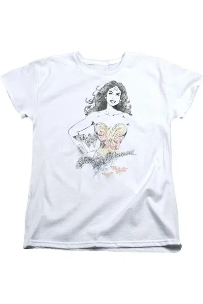 Gildan Dco Justice League Of America Wonder Woman Squiggles Short Sleeve Womens Tee / T-shirt In White